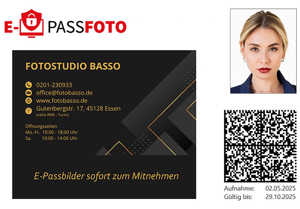 ePassfoto Digita, Biometrisch und Professional bei Foto Basso in Essen